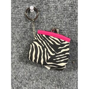 Relic Zebra Print Mini Frame Coin Purse Keychain Pink Trim Kiss Lock NWT